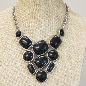 Silver tone, vintage, black bib fashion statement necklace